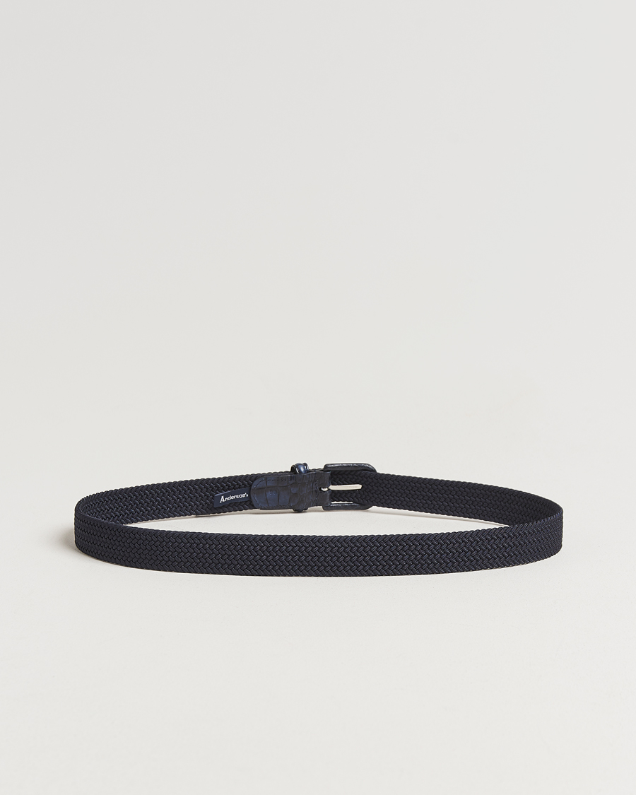 Herre | Bælter | Anderson's | Stretch Woven Leather Buckle 3 cm Belt Navy