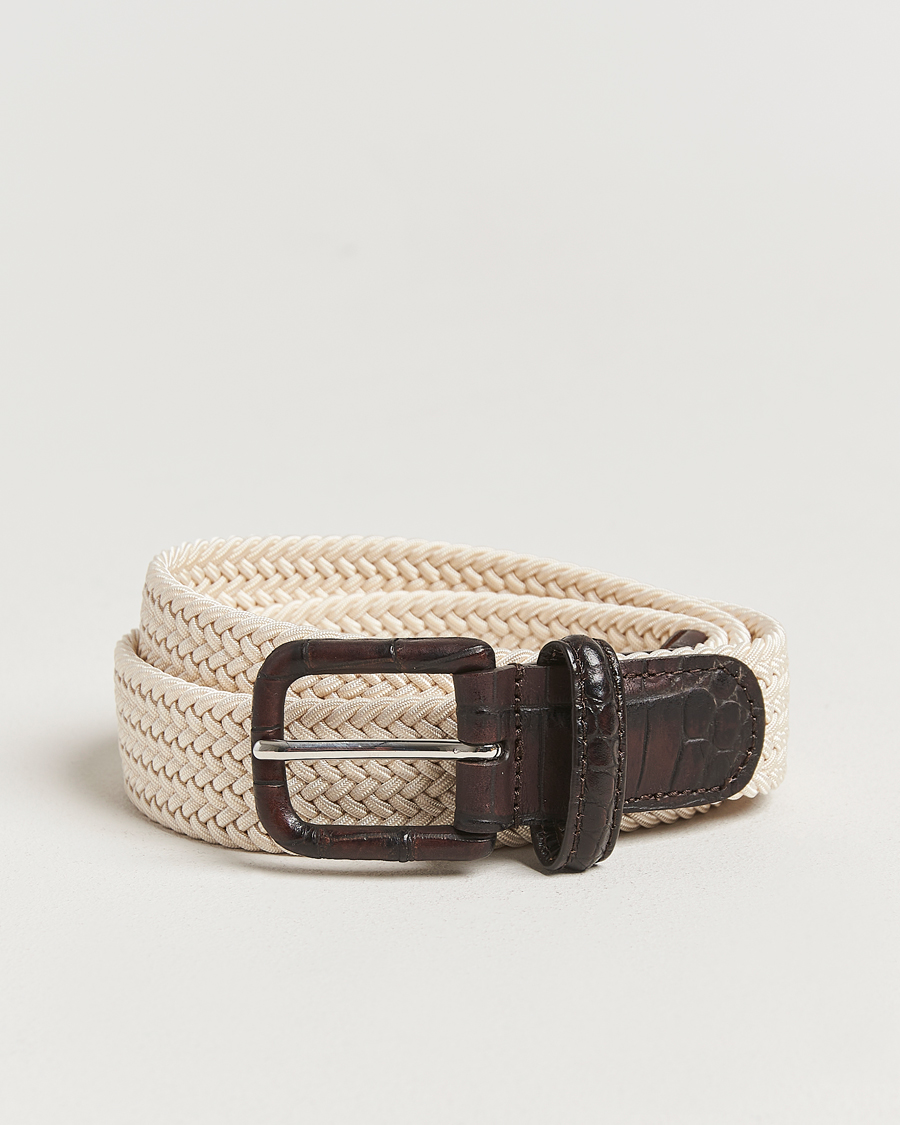 Herre | Bælter | Anderson's | Stretch Woven Leather Buckle 3 cm Belt Off White
