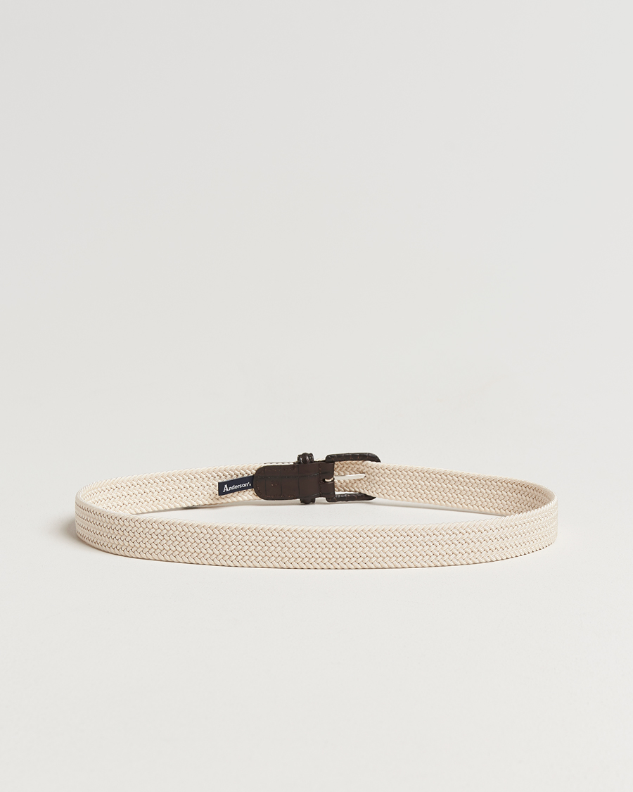 Herre | Bælter | Anderson's | Stretch Woven Leather Buckle 3 cm Belt Off White
