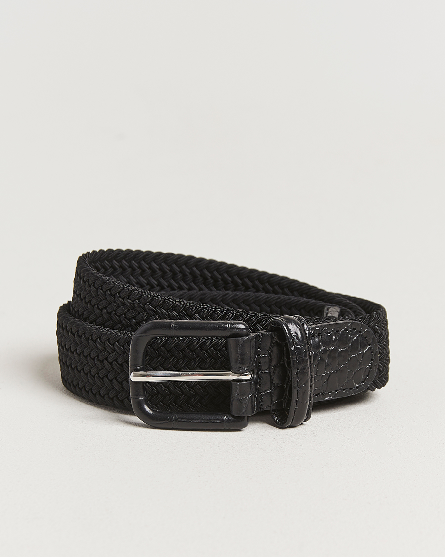 Herre | Bælter | Anderson's | Stretch Woven Leather Buckle 3 cm Belt Black