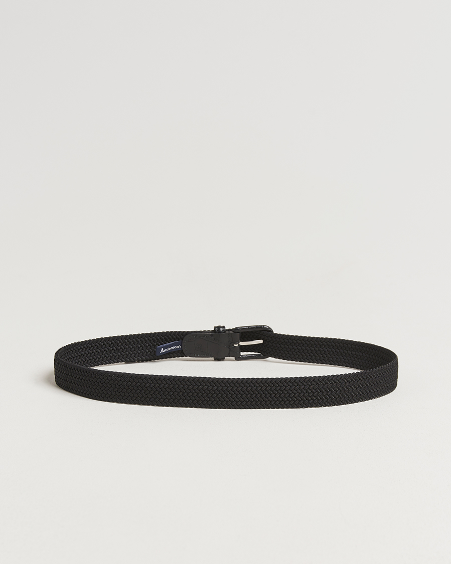 Herre | Bælter | Anderson's | Stretch Woven Leather Buckle 3 cm Belt Black