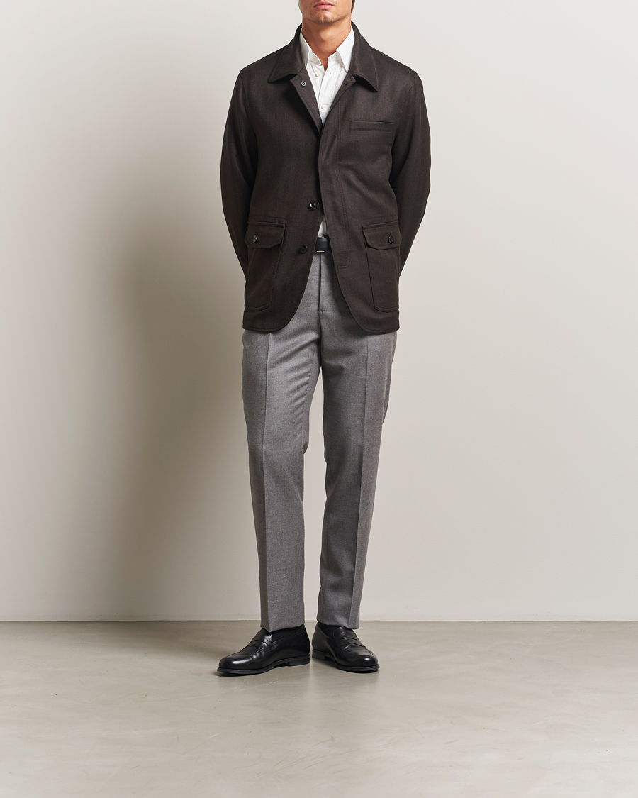 Herre | Jakker | Brioni | Herringbone Hunting Jacket Dark Brown