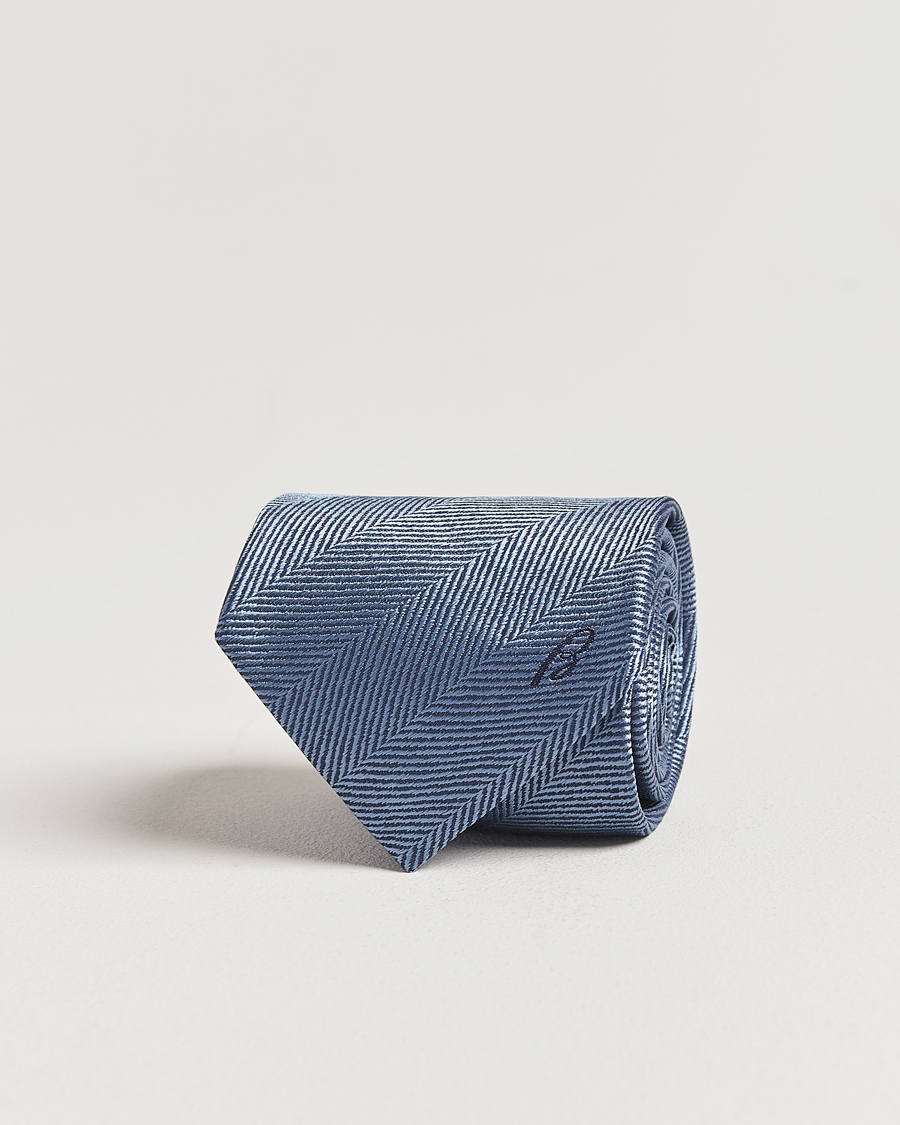 Herre | Slips | Brioni | Herringbone Silk Tie Light Blue