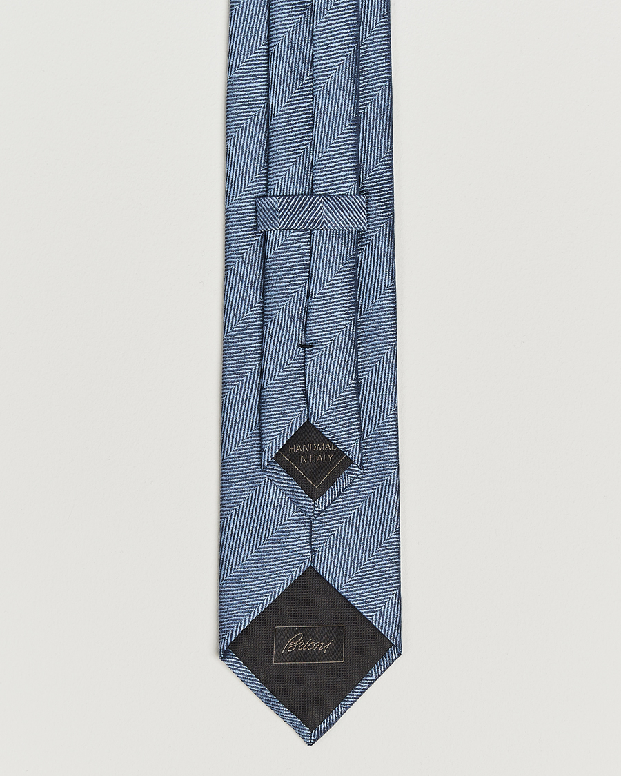 Herre | Slips | Brioni | Herringbone Silk Tie Light Blue