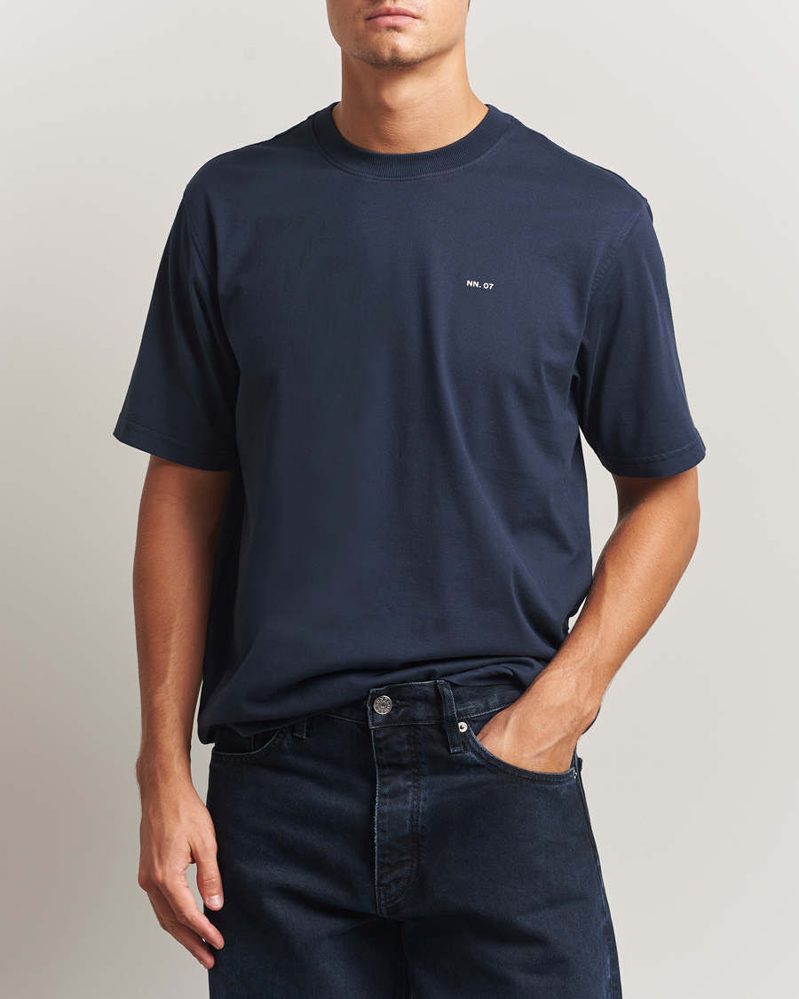 Herre | T-Shirts | NN07 | Abel Logo Crew Neck T-Shirt Navy