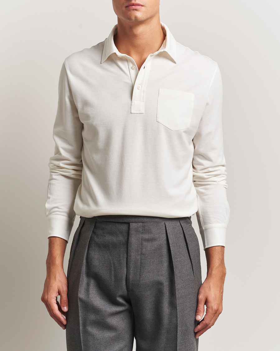 Herre | Polotrøjer | Ralph Lauren Purple Label | Cotton/Cashmere Long Sleeve Polo Cream