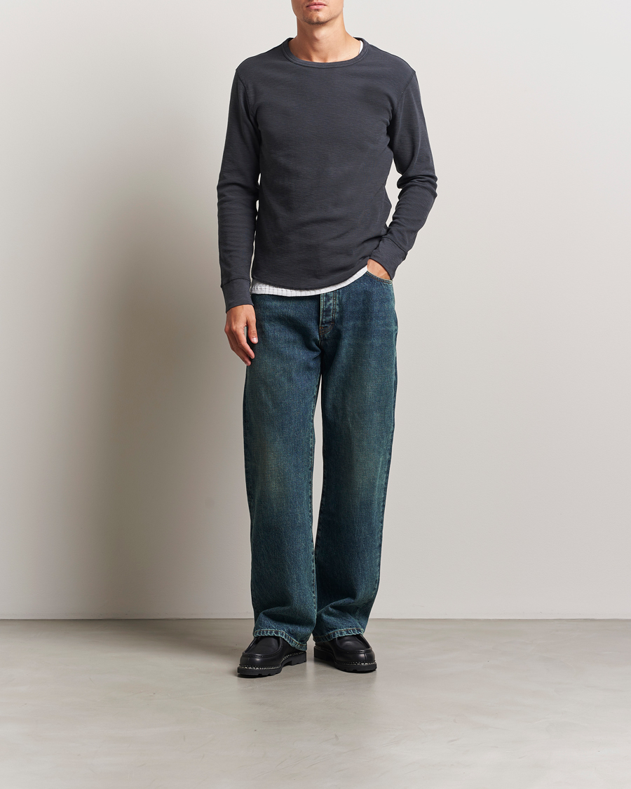 Herre | T-Shirts | Sunflower | Long Sleeve Waffle T-Shirt Washed Black