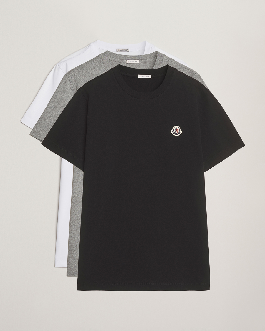 Herre | T-Shirts | Moncler | 3-Pack Logo T-Shirt Grey/White/Black