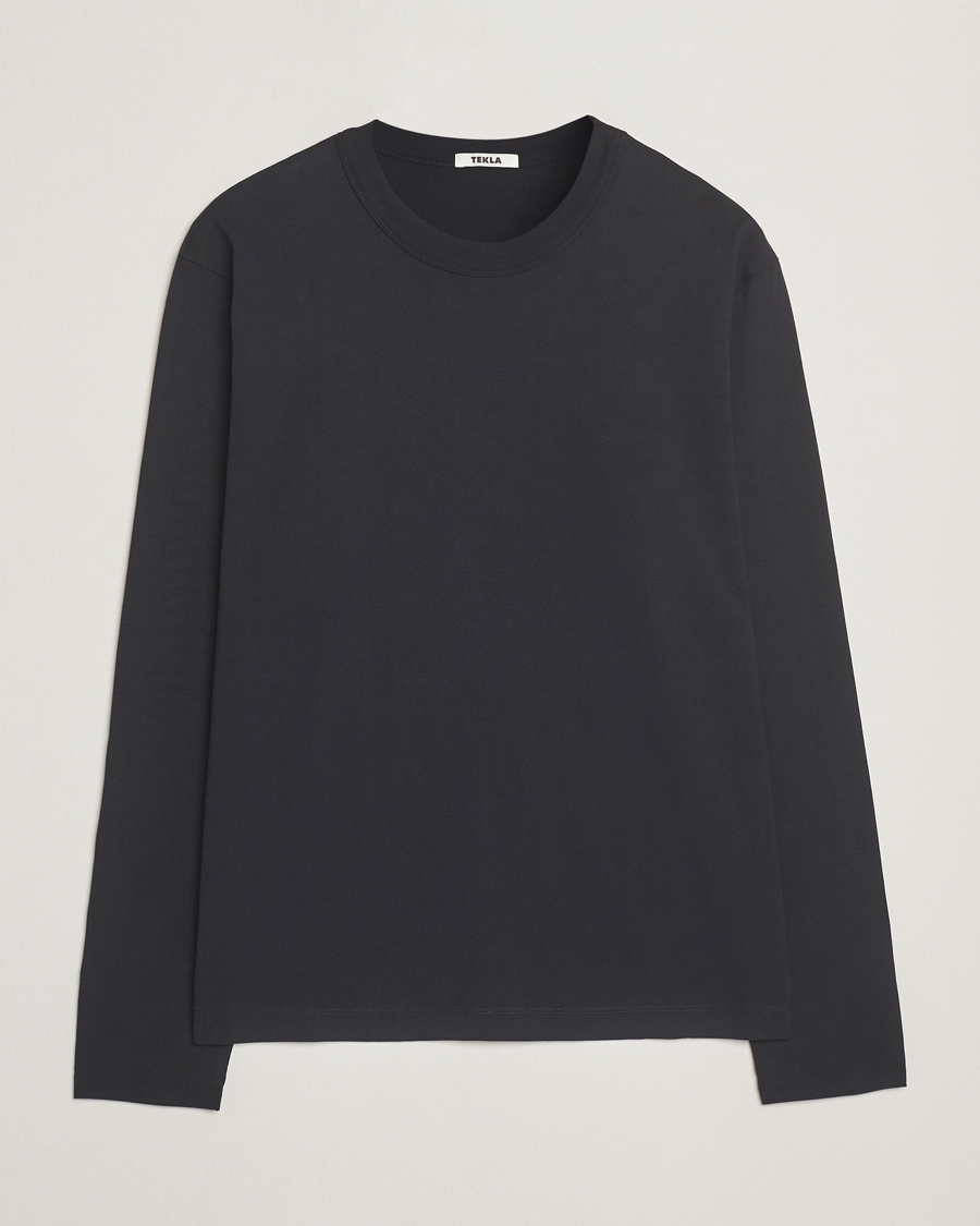 Herre | T-Shirts | Tekla | Organic Cotton Long Sleeve T-Shirt Black