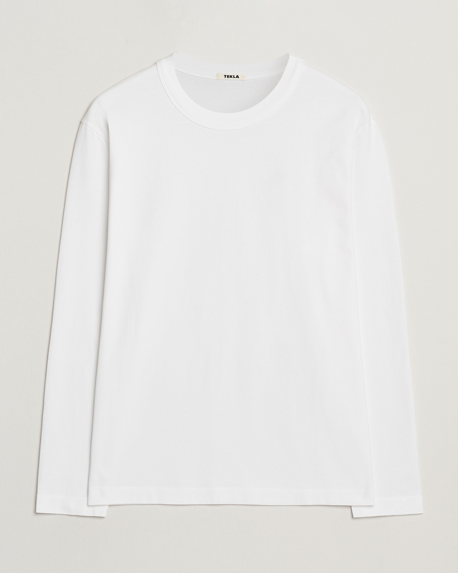 Herre | T-Shirts | Tekla | Organic Cotton Long Sleeve T-Shirt White
