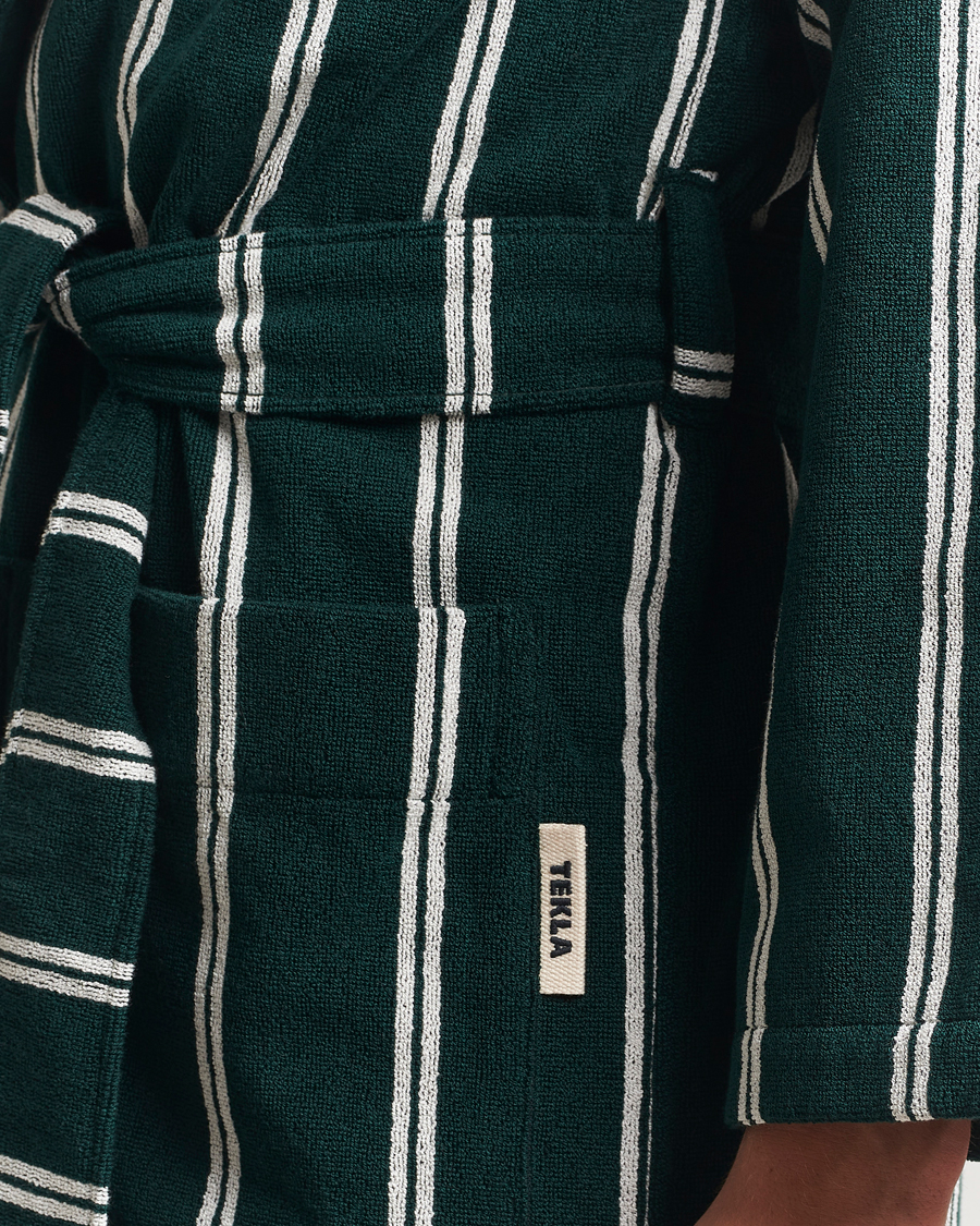 Herre | Pyjamas & Morgenkåber | Tekla | Organic Terry Hooded Bathrobe Forest Green Stripes