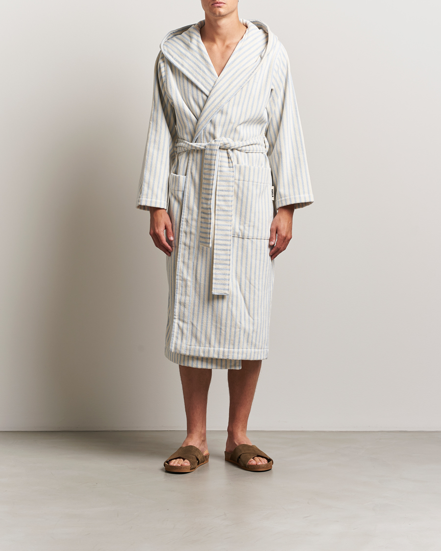 Herre | Pyjamas & Morgenkåber | Tekla | Organic Terry Hooded Bathrobe Soft Blue Stripes