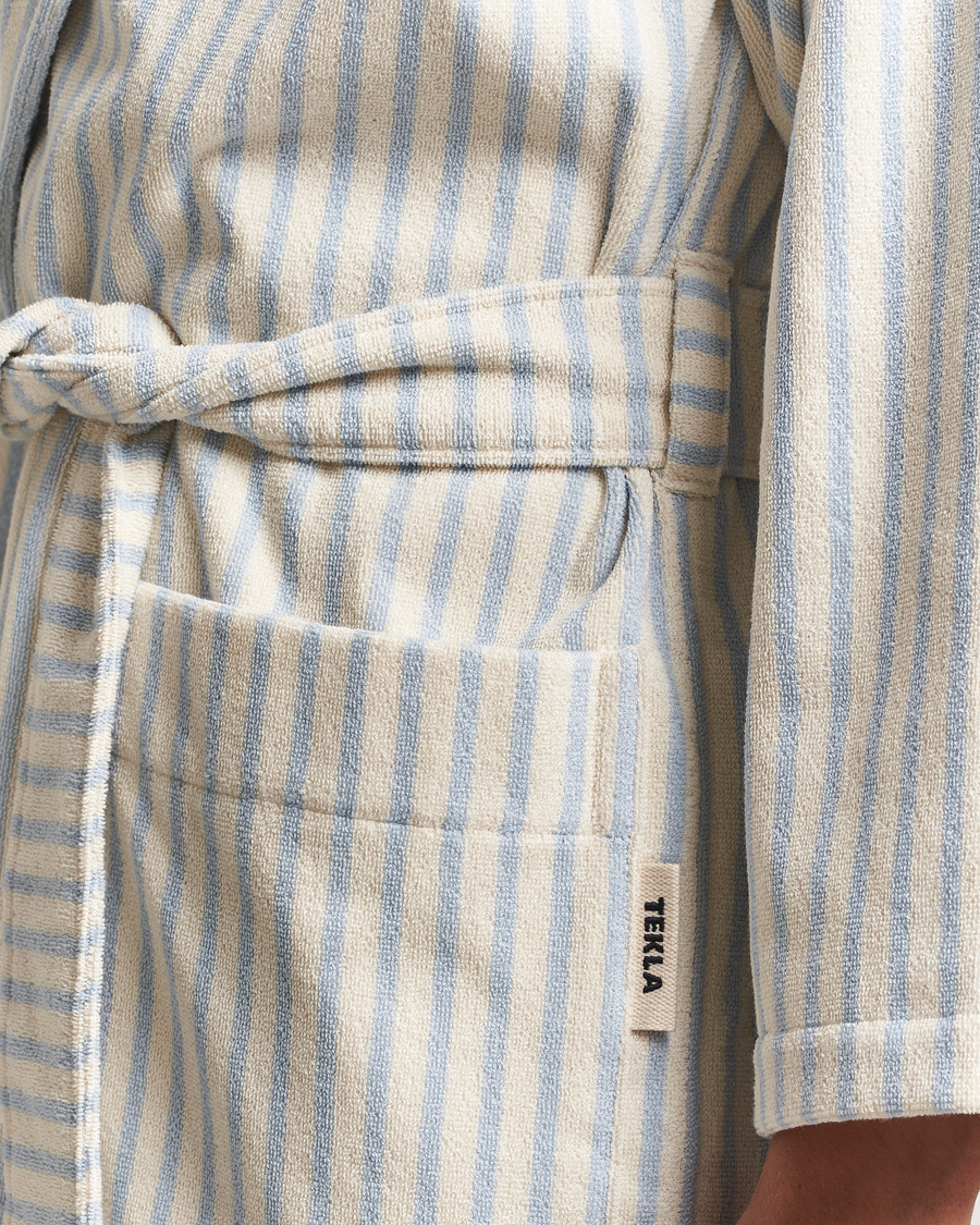 Herre | Pyjamas & Morgenkåber | Tekla | Organic Terry Hooded Bathrobe Soft Blue Stripes