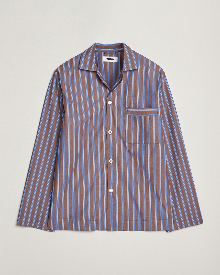 Herre | Pyjamas & Morgenkåber | Tekla | Poplin Pyjama Shirt Chestnut Stripes