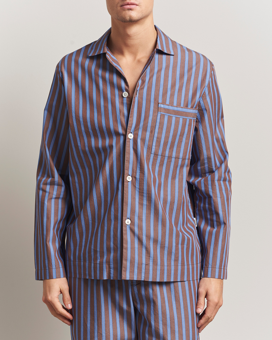 Herre | Pyjamas & Morgenkåber | Tekla | Poplin Pyjama Shirt Chestnut Stripes