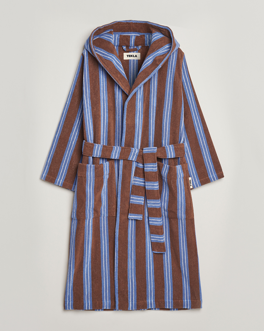 Herre | Pyjamas & Morgenkåber | Tekla | Organic Terry Hooded Bathrobe Chestnut Stripes