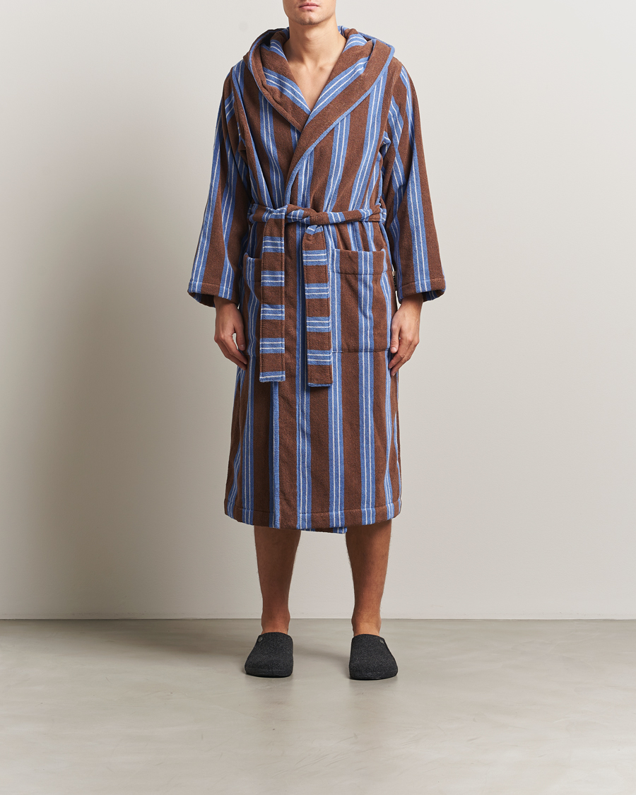 Herre | Pyjamas & Morgenkåber | Tekla | Organic Terry Hooded Bathrobe Chestnut Stripes
