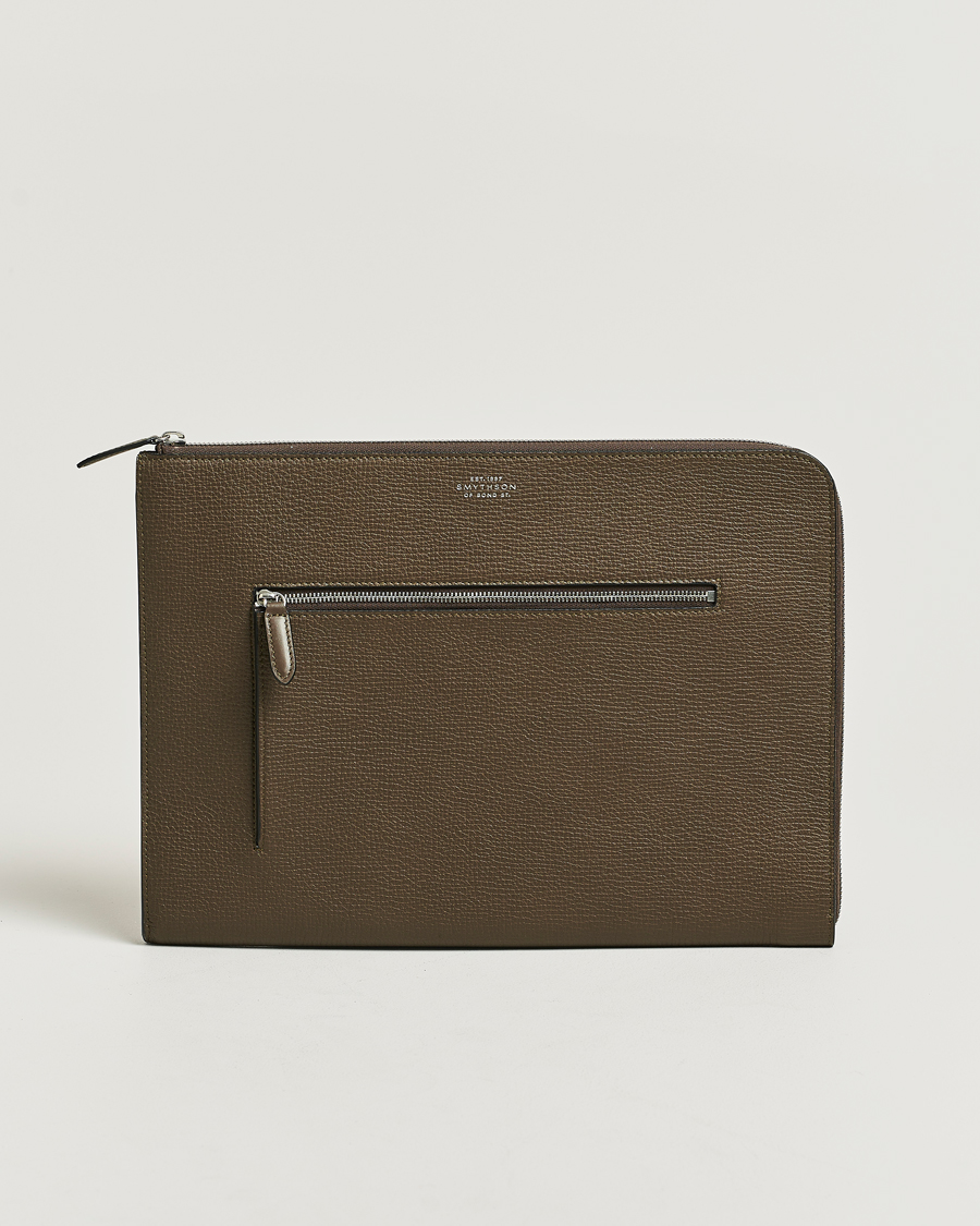 Herre | Tasker | Smythson | Ludlow Small Laptop Case With Dark Olive