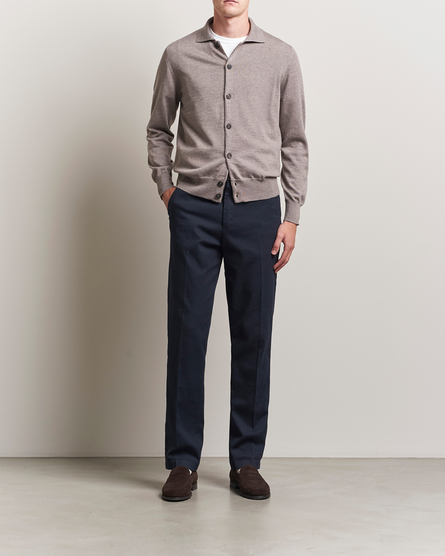 Herre | Trøjer | Altea | Merino Wool Cardigan Taupe
