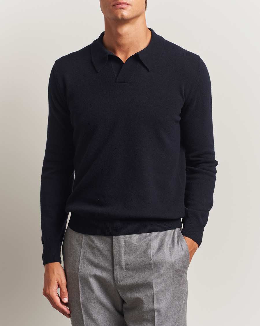 Herre | Trøjer | Altea | Knitted Long Sleeve Polo Navy