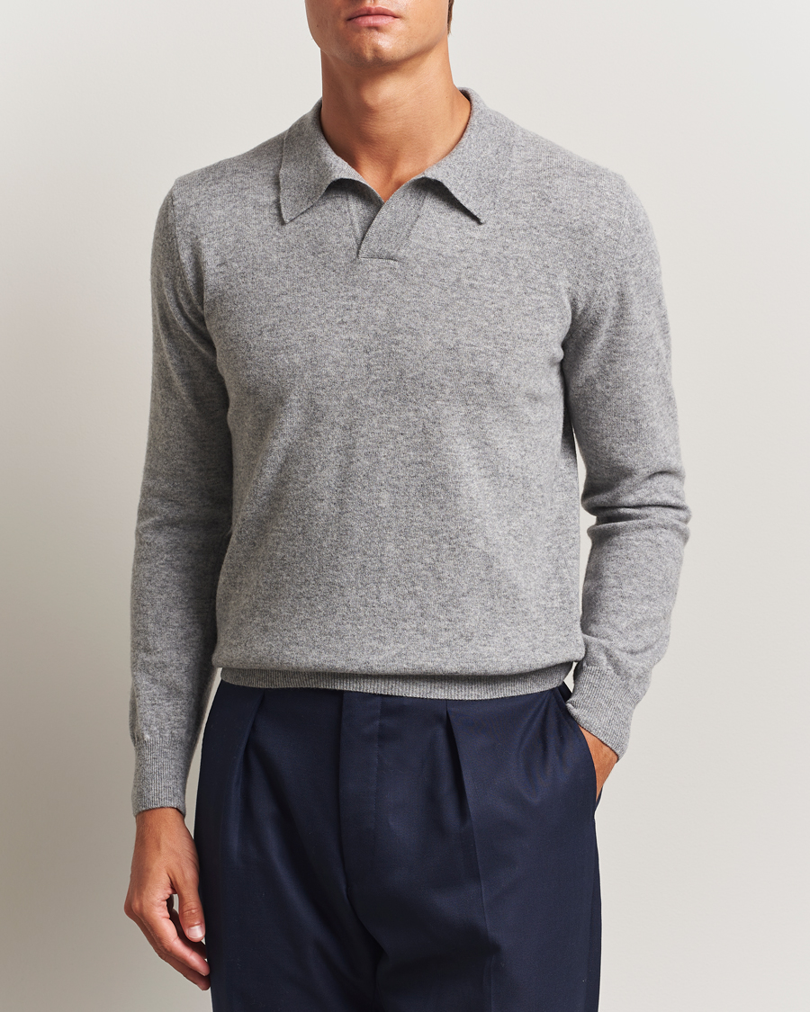 Herre | Trøjer | Altea | Knitted Long Sleeve Polo Grey Melange