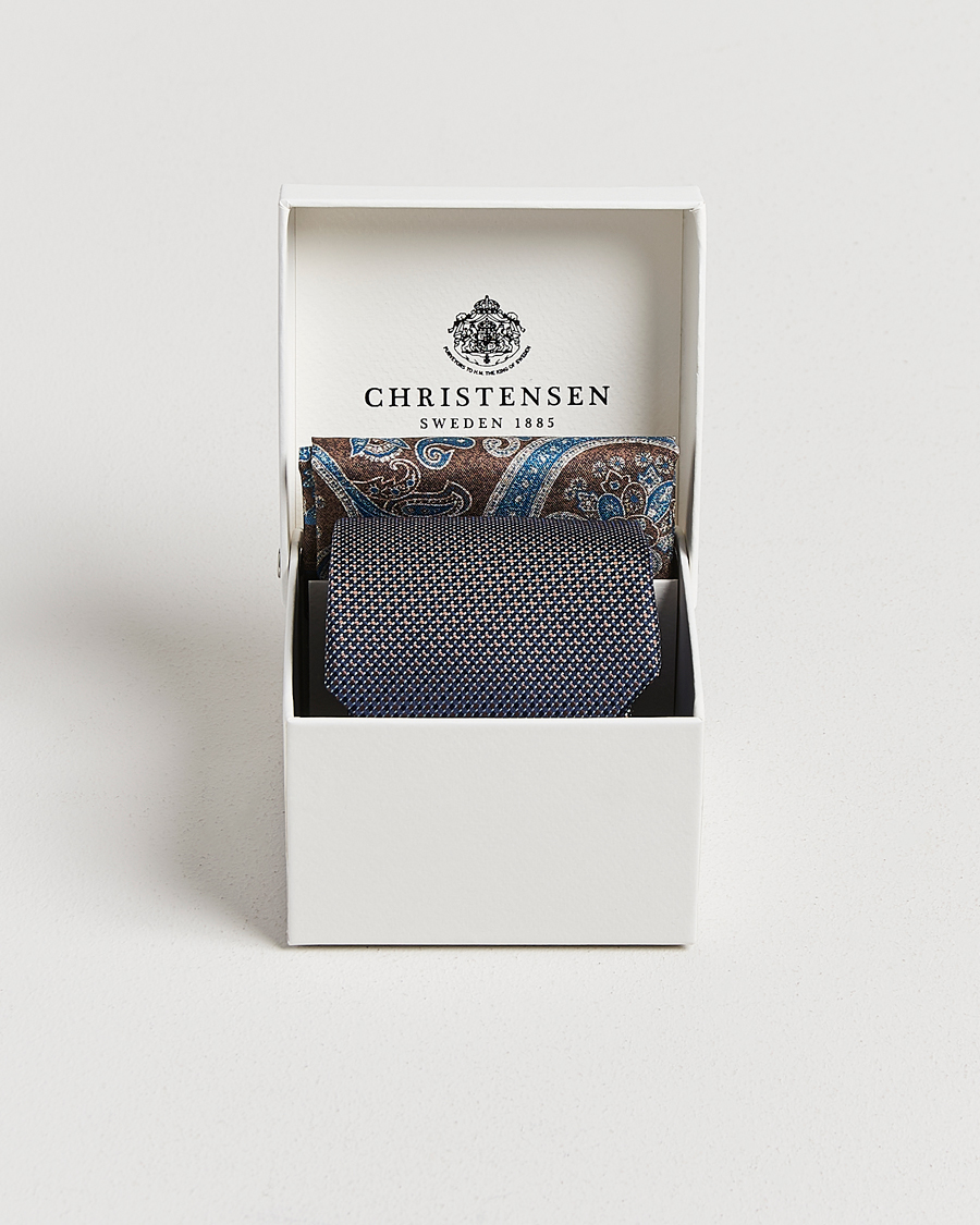 Herre | Slips | Amanda Christensen | Box Set Silk 8 cm Tie And Pocket Square Brown