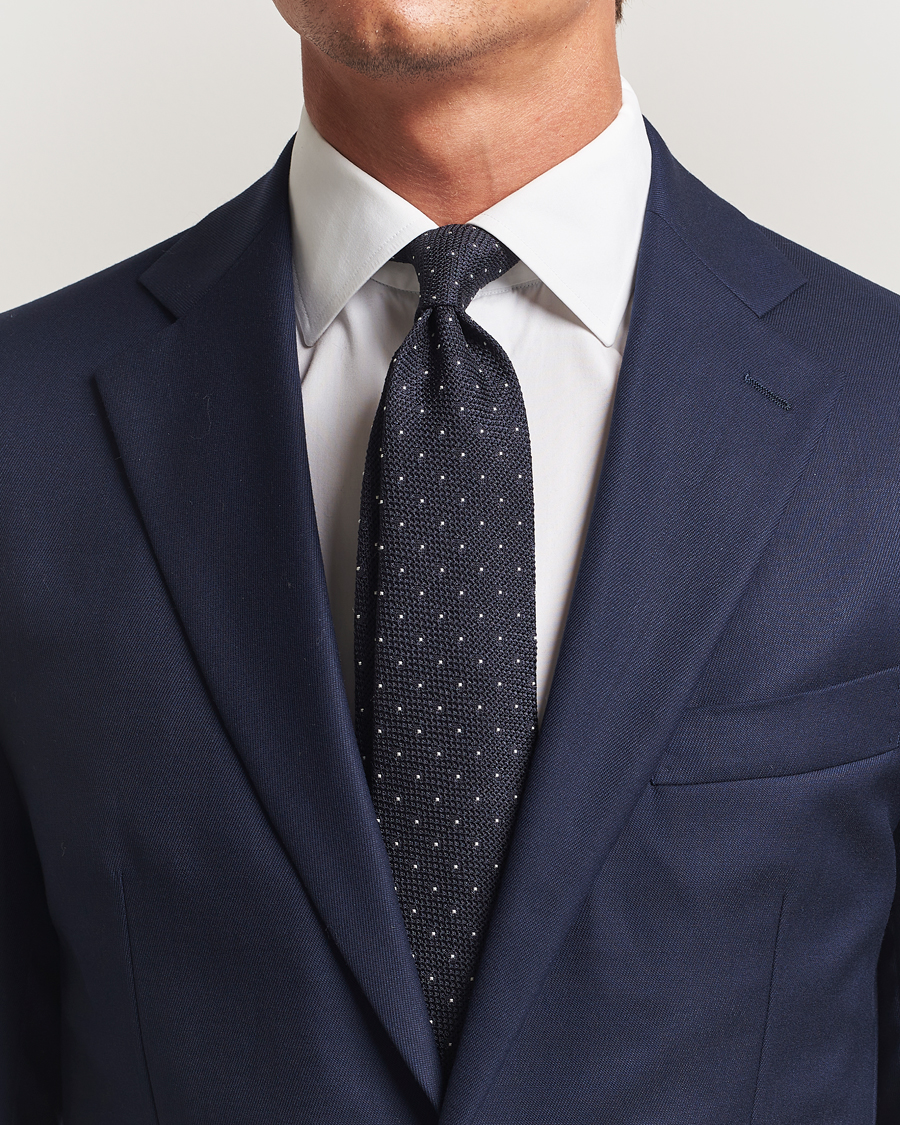 Herre | Slips | Amanda Christensen | Silk Grenadine Dot 8cm Tie Navy