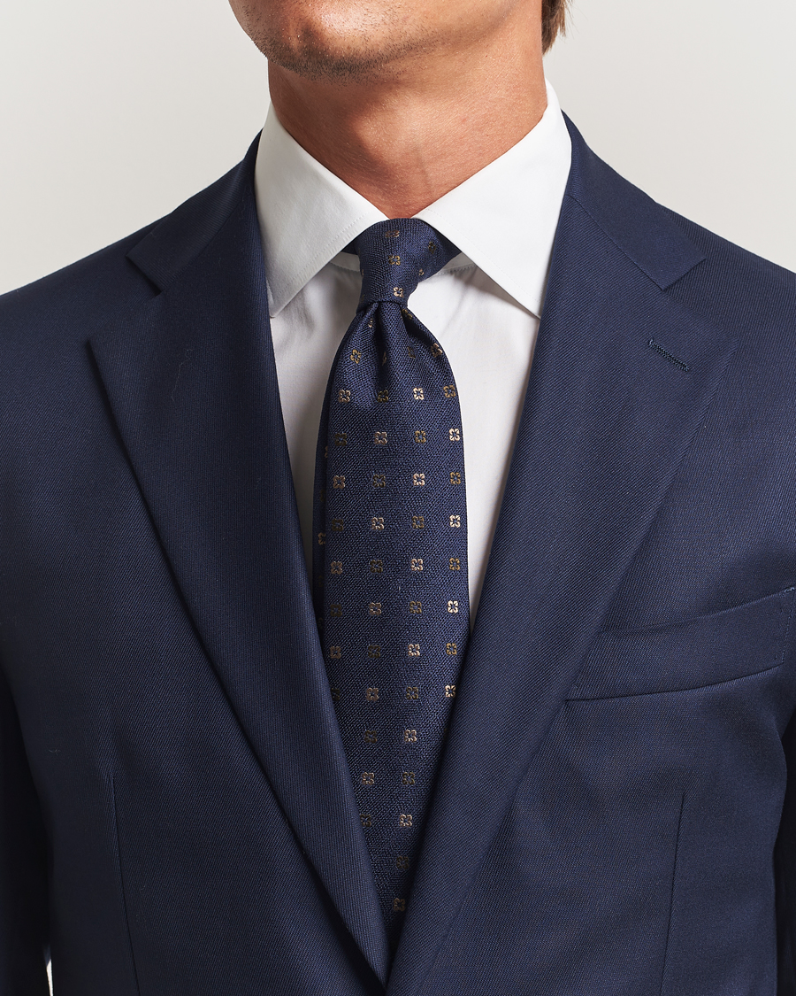 Herre | Slips | Amanda Christensen | Silk Bouclé Flower 8cm Tie Navy