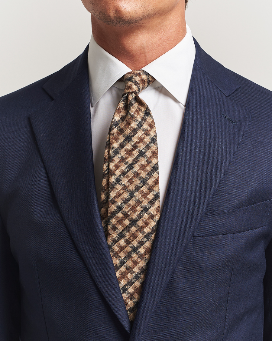 Herre | Slips | Amanda Christensen | Wool Checked 8cm Tie Beige Multi