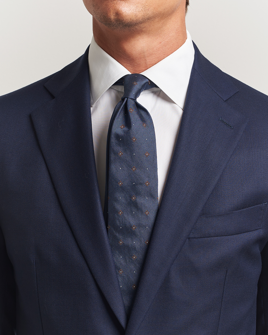 Herre | Slips | Amanda Christensen | Cotton/Silk Printed Flower 8cm Tie Navy