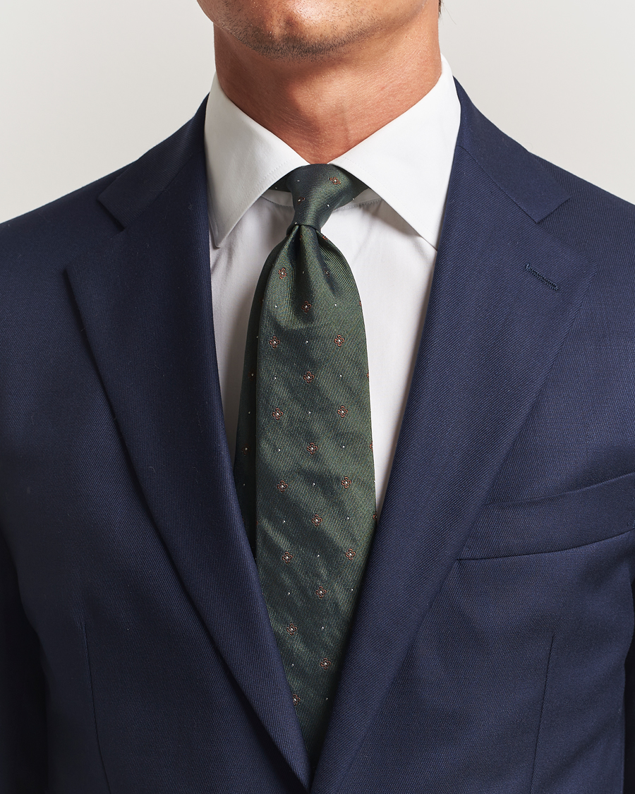Herre | Slips | Amanda Christensen | Cotton/Silk Printed Flower 8cm Tie Green