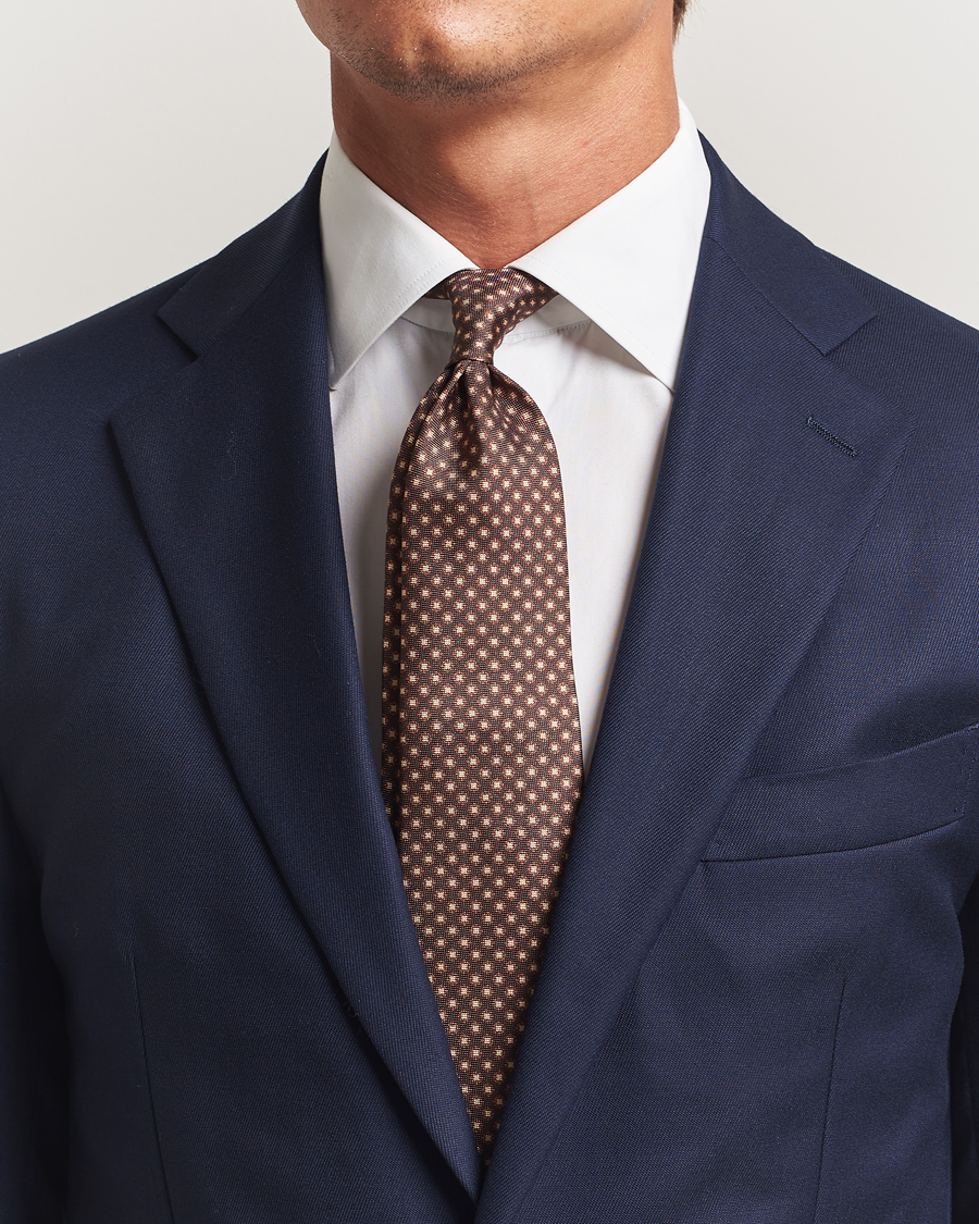 Herre | Slips | Amanda Christensen | Silk Oxford Printed Medallion 8cm Tie Brown