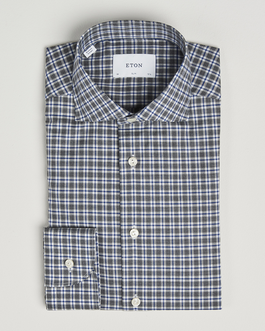 Herre | Skjorter | Eton | Slim Fit Checked Wrinkle Free Flannel Shirt Dark Grey