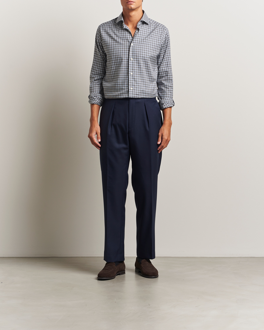 Herre | Skjorter | Eton | Slim Fit Checked Wrinkle Free Flannel Shirt Dark Grey