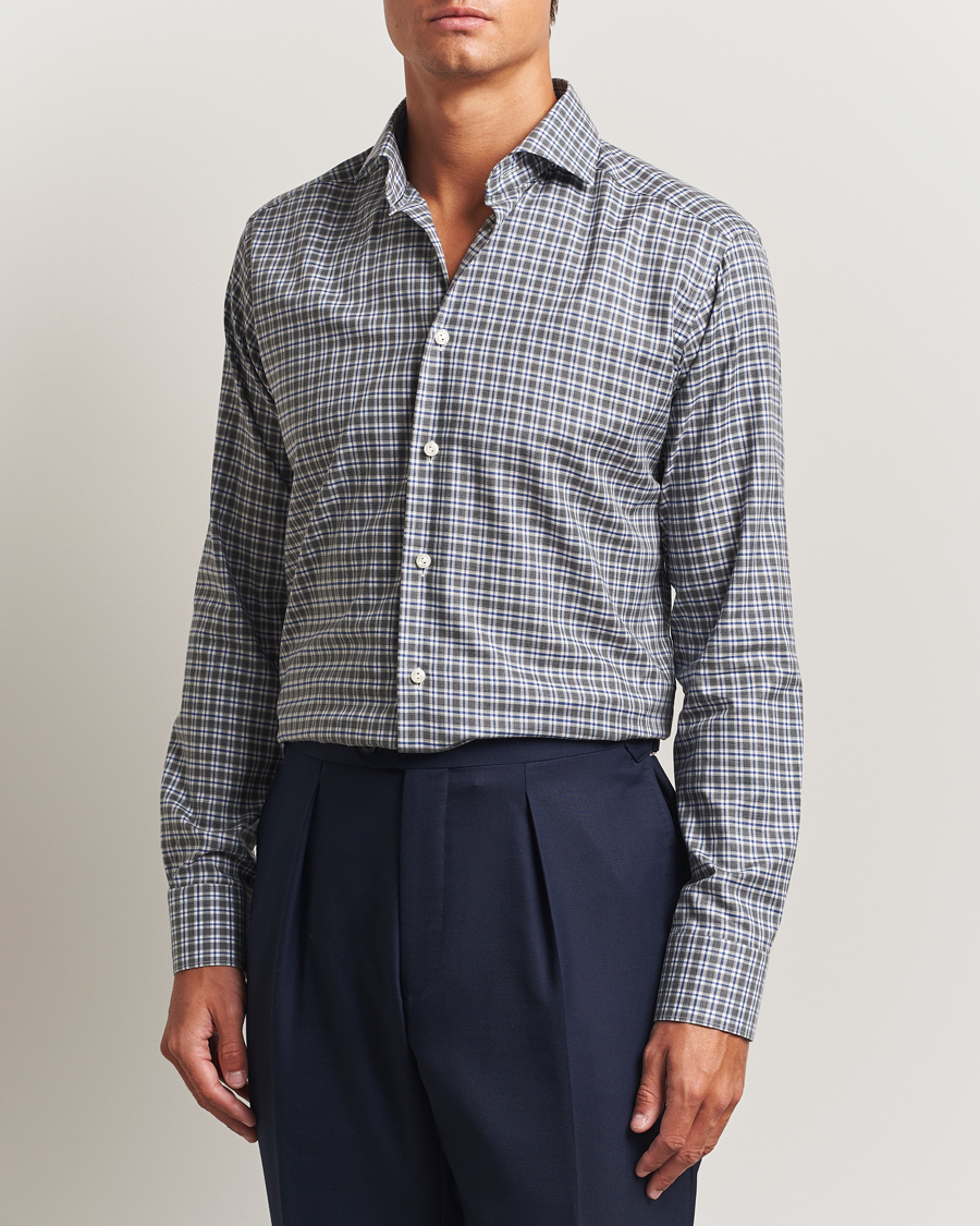 Herre | Skjorter | Eton | Slim Fit Checked Wrinkle Free Flannel Shirt Dark Grey