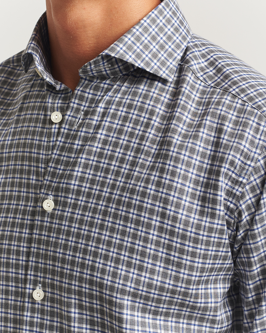 Herre | Skjorter | Eton | Slim Fit Checked Wrinkle Free Flannel Shirt Dark Grey