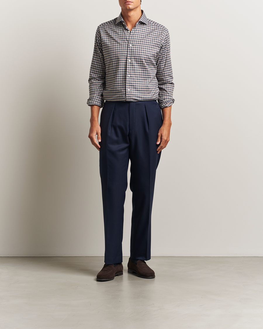 Herre | Skjorter | Eton | Slim Fit Checked Wrinkle Free Flannel Shirt Dark Blue