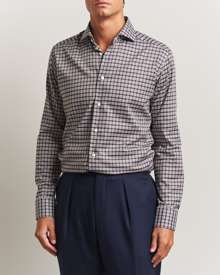 Herre | Skjorter | Eton | Slim Fit Checked Wrinkle Free Flannel Shirt Dark Blue