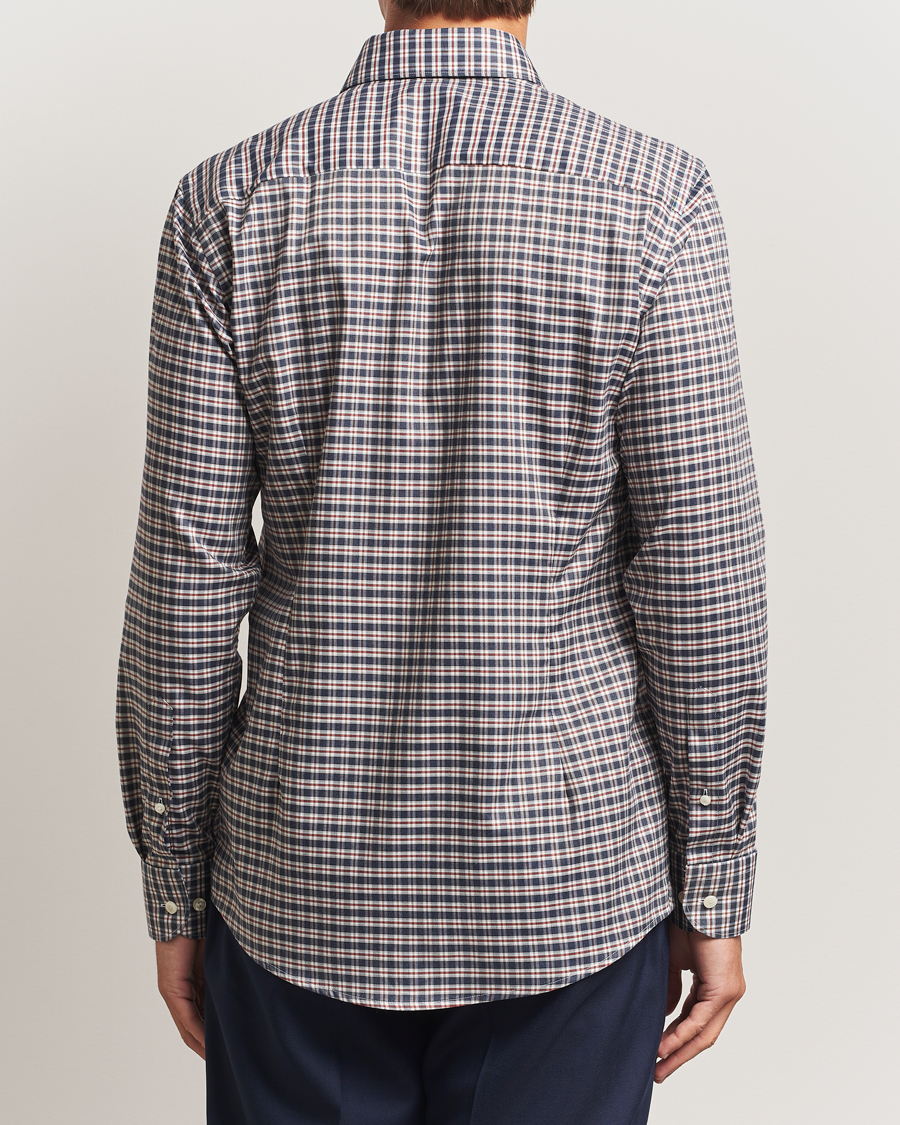 Herre | Skjorter | Eton | Slim Fit Checked Wrinkle Free Flannel Shirt Dark Blue