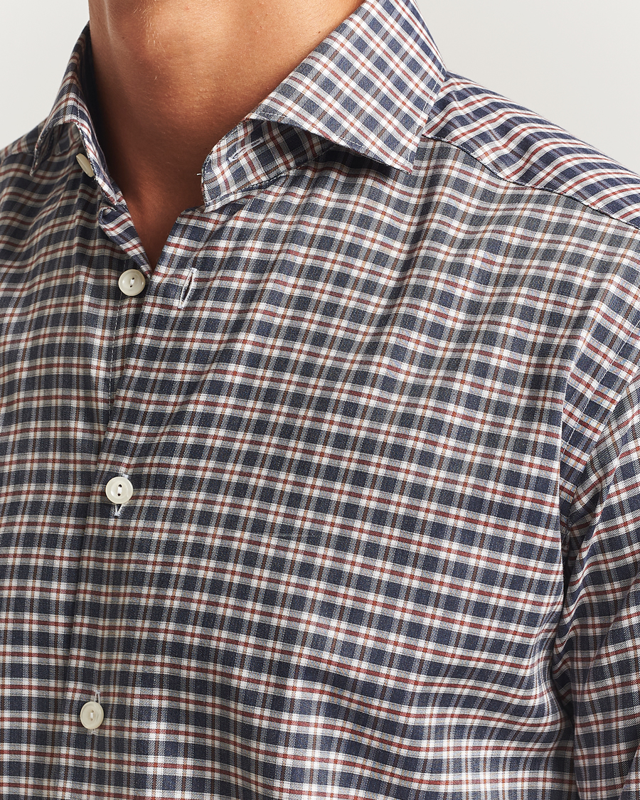 Herre | Skjorter | Eton | Slim Fit Checked Wrinkle Free Flannel Shirt Dark Blue