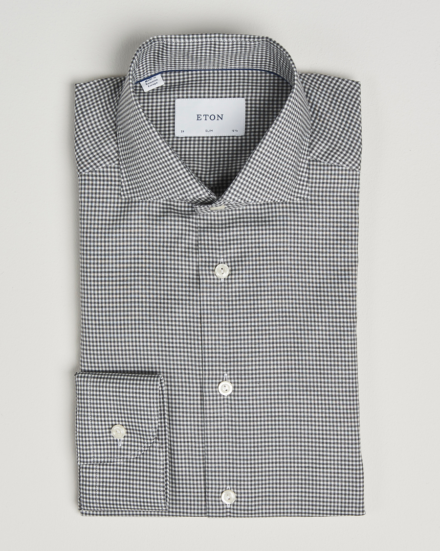 Herre | Skjorter | Eton | Slim Fit Checked Wrinkle Free Flannel Shirt Dark Grey