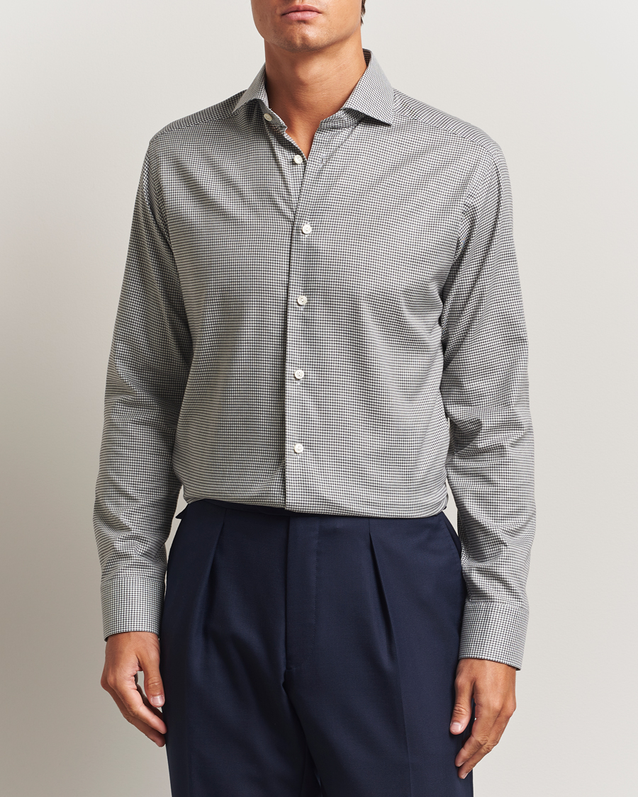 Herre | Skjorter | Eton | Slim Fit Checked Wrinkle Free Flannel Shirt Dark Grey