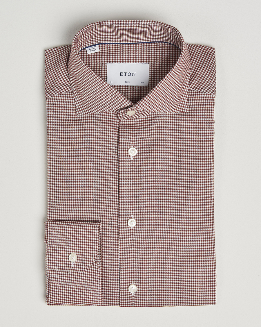 Herre | Skjorter | Eton | Slim Fit Checked Wrinkle Free Flannel Shirt Red