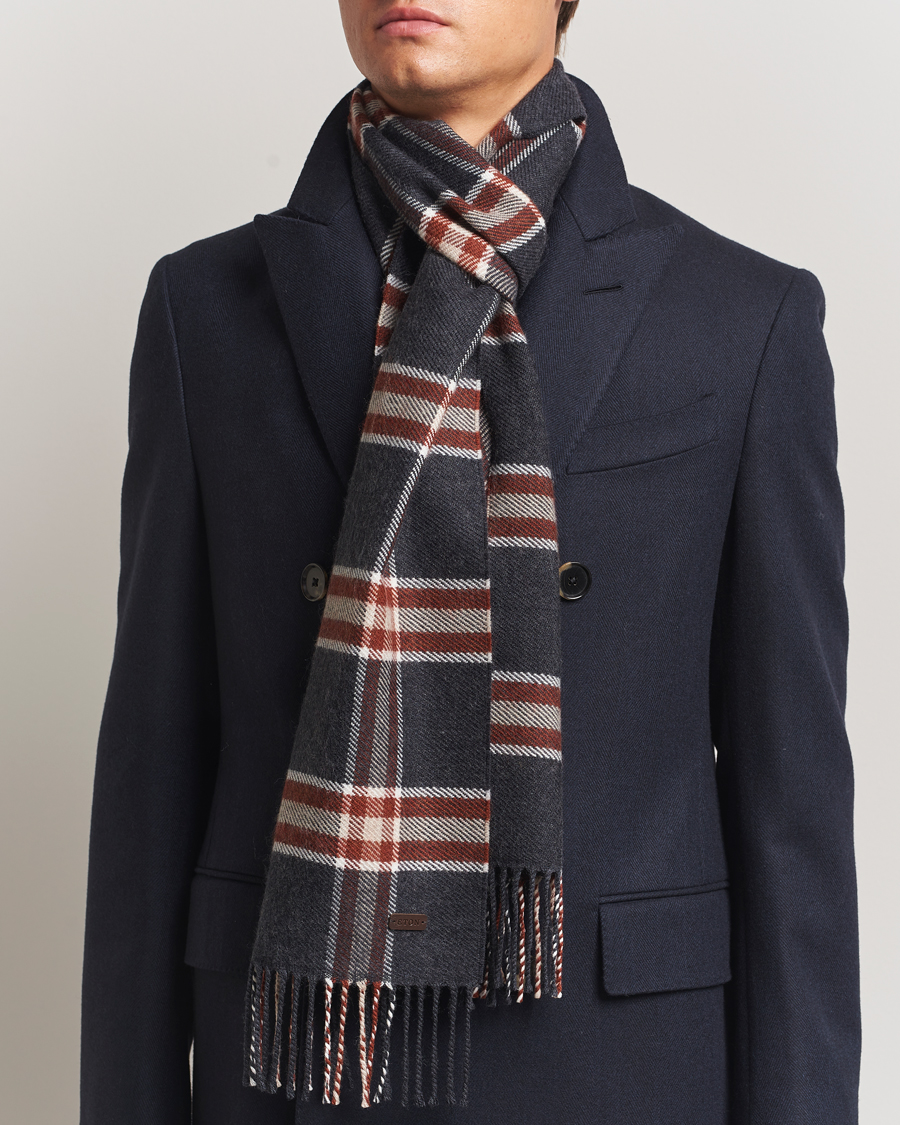 Herre | Halstørklæder | Eton | Merino Wool Checked Scarf Dark Grey