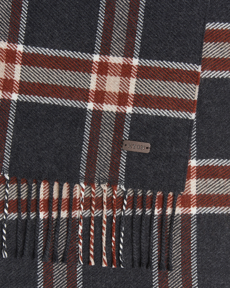 Herre | Halstørklæder | Eton | Merino Wool Checked Scarf Dark Grey