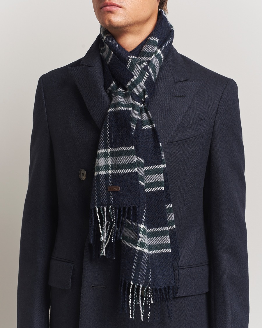 Herre | Halstørklæder | Eton | Merino Wool Checked Scarf Navy