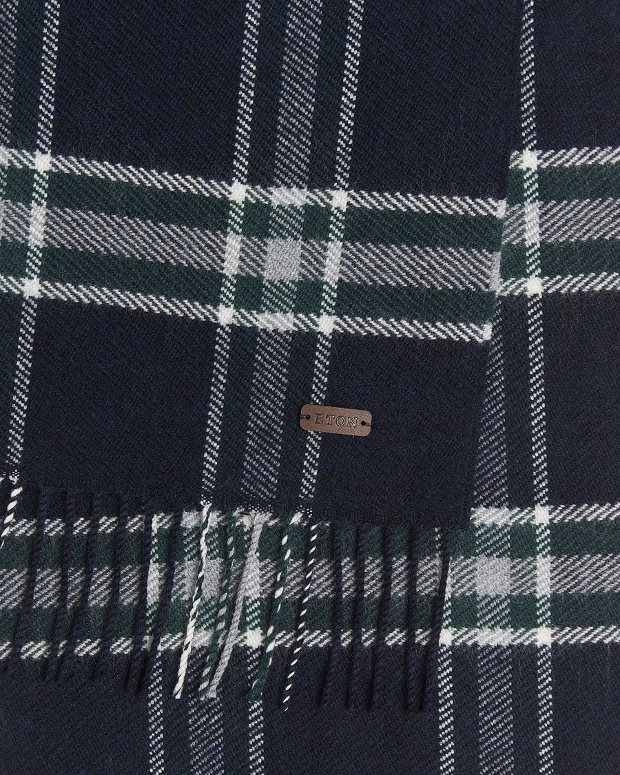 Herre | Halstørklæder | Eton | Merino Wool Checked Scarf Navy