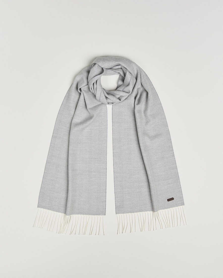 Herre | Halstørklæder | Eton | Merino Wool Herringbone Scarf Light Grey