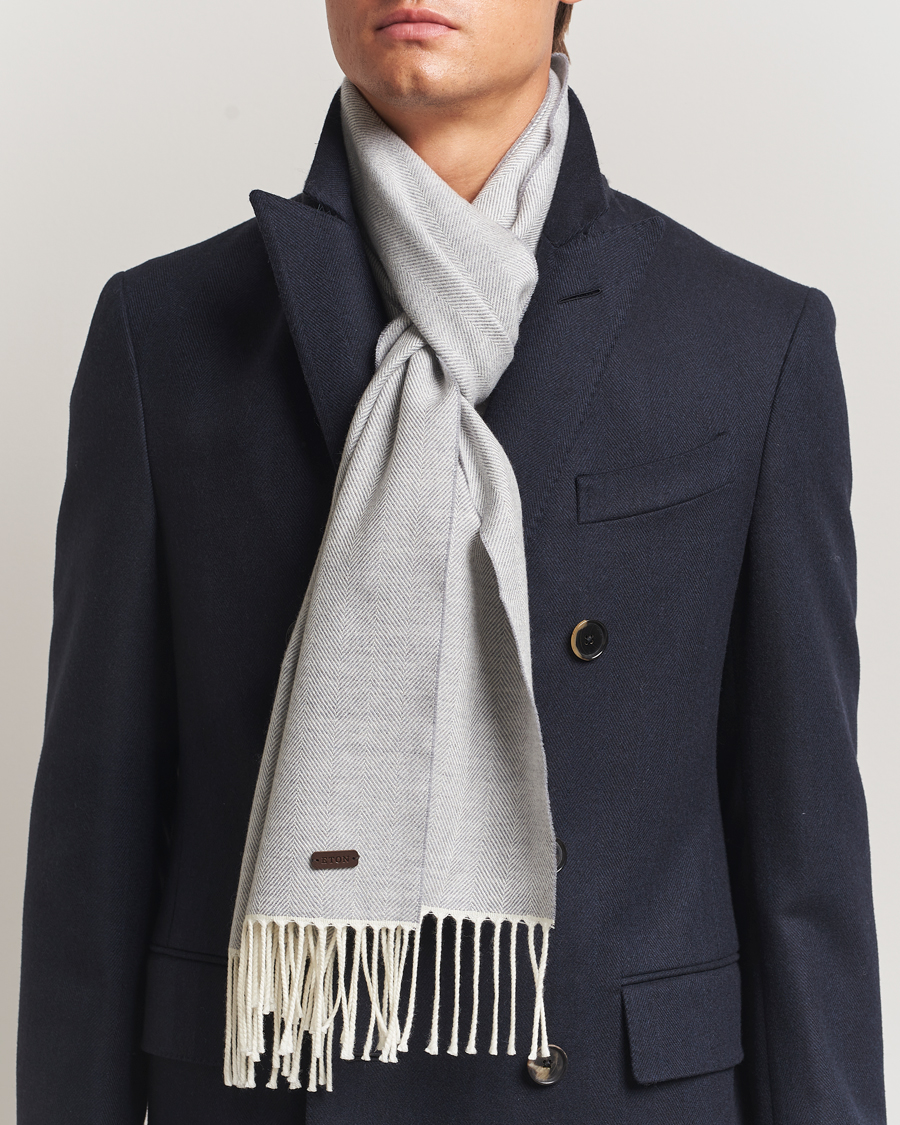 Herre | Halstørklæder | Eton | Merino Wool Herringbone Scarf Light Grey