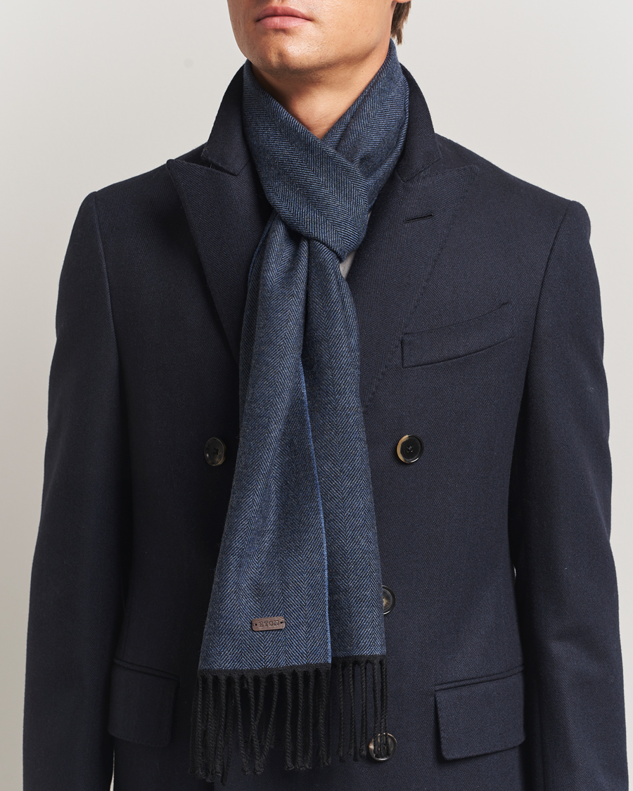 Herre | Halstørklæder | Eton | Merino Wool Herringbone Scarf Dark Blue